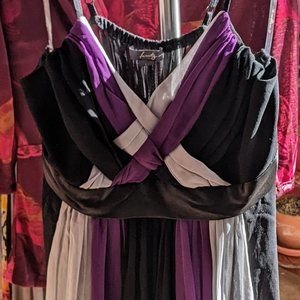 Purple/Grey/Black Chiffon Dress with Back Tie Sash